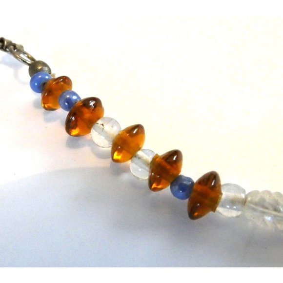 Vintage Art Glass Beaded Necklace with Pottery Flower Pendant - Picture 7 of 12